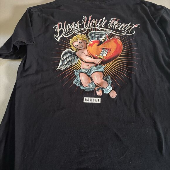 Boxset Mens Black Tee Shirt Large "Bless Your Heart" Graphic Cherub Angel Biker - Picture 2 of 11